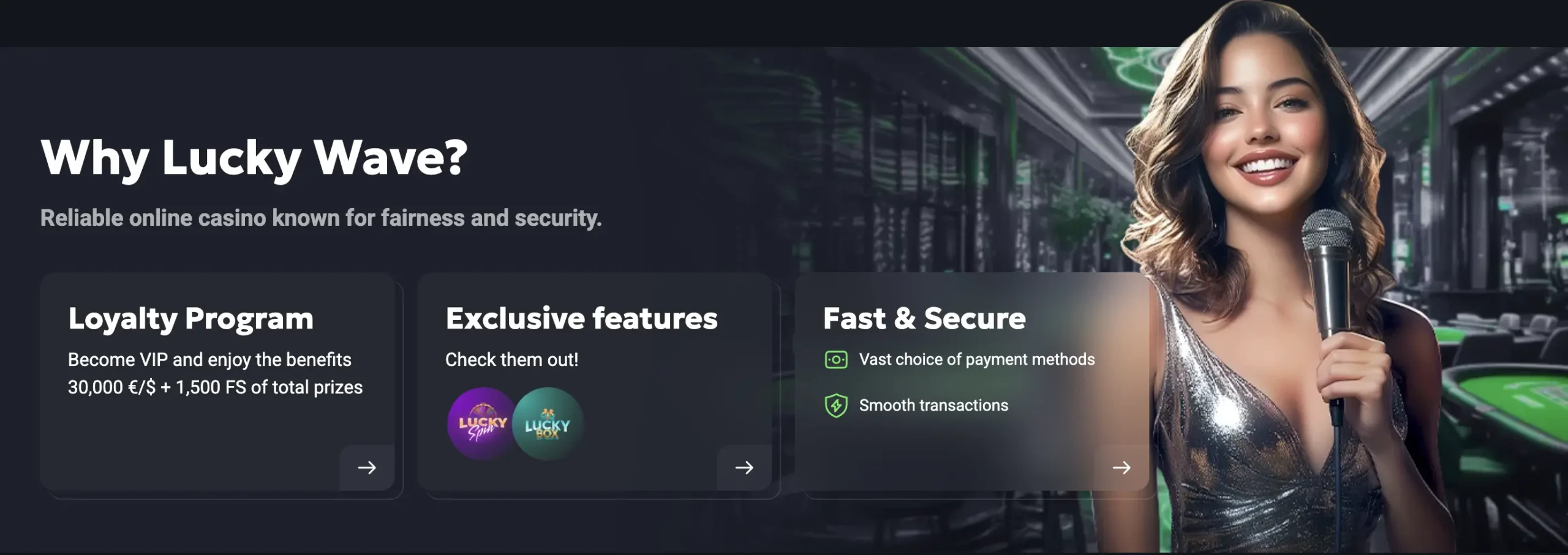 LuckyWave Casino Banner die de speelervaring illustreert